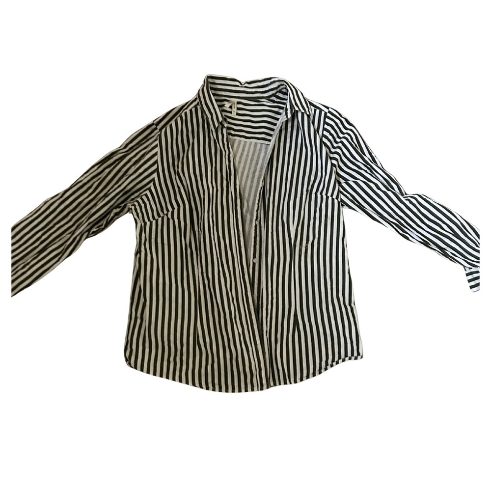 Black and White Striped Button-Up Shirt